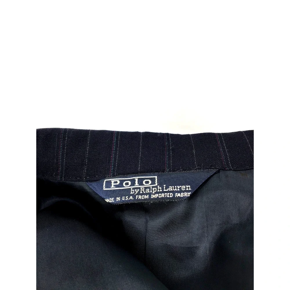 38R Polo Ralph Lauren USA Mens Vintage 2 Bttn Wool Suit Black Pinstripe Pants 32